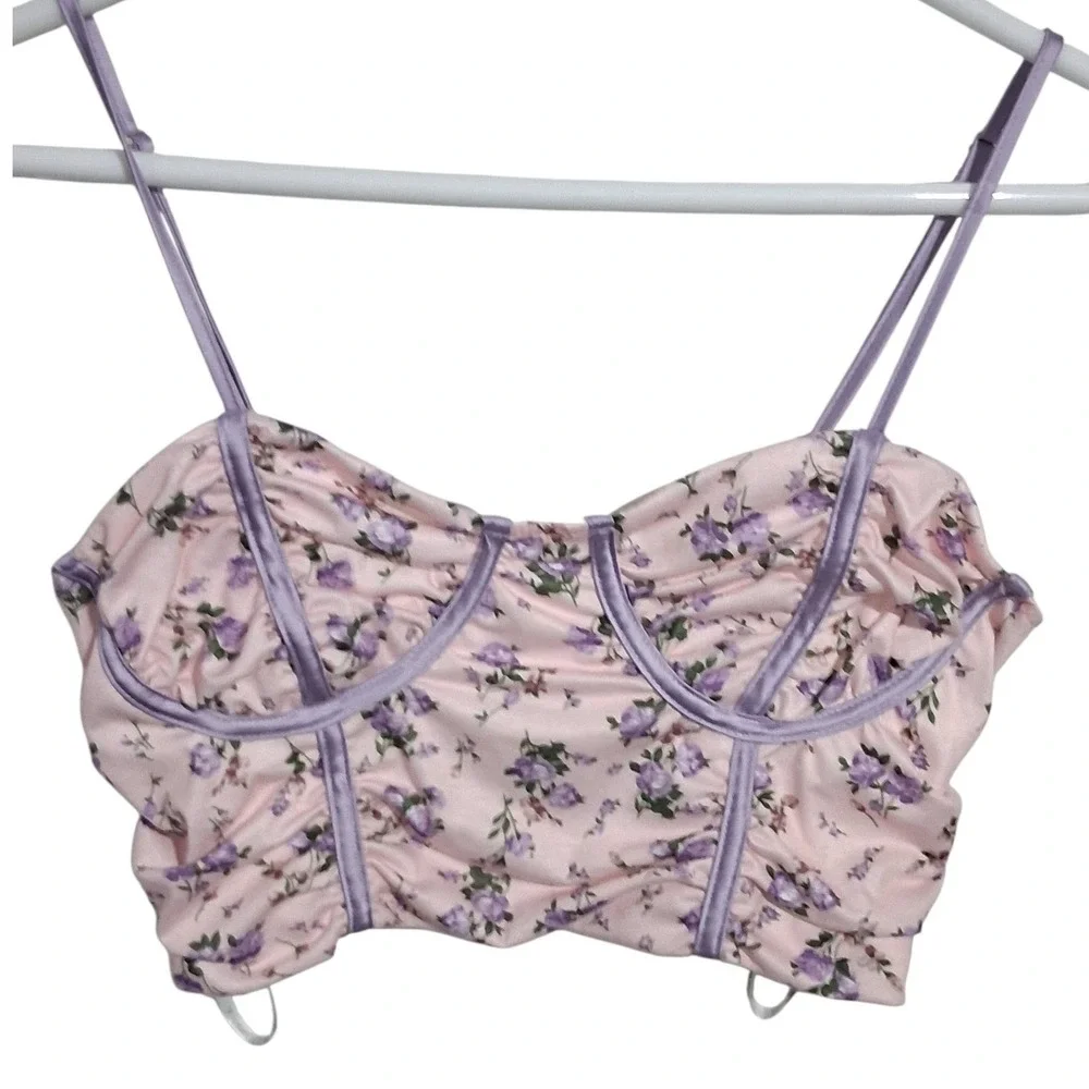 Y2k Babydoll Papaya Corset Women size Small Floral Cropped Fairygrunge Indie Top - Picture 3 of 12